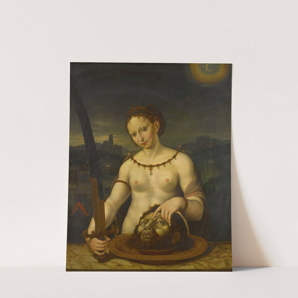 Judith with the head of Holofernes, the battle between the Assyrians and the Israelites at Bethulia beyond (17th century) by Bavarian School