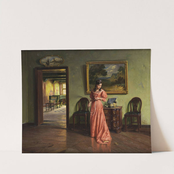 Junge Dame beim Anlegen einer Perlenkette by Albert Friedrich Schröder