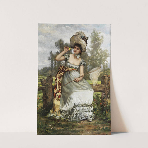 Junge Dame beim Schmetterlingfangen by Frederik Hendrik Kaemmerer