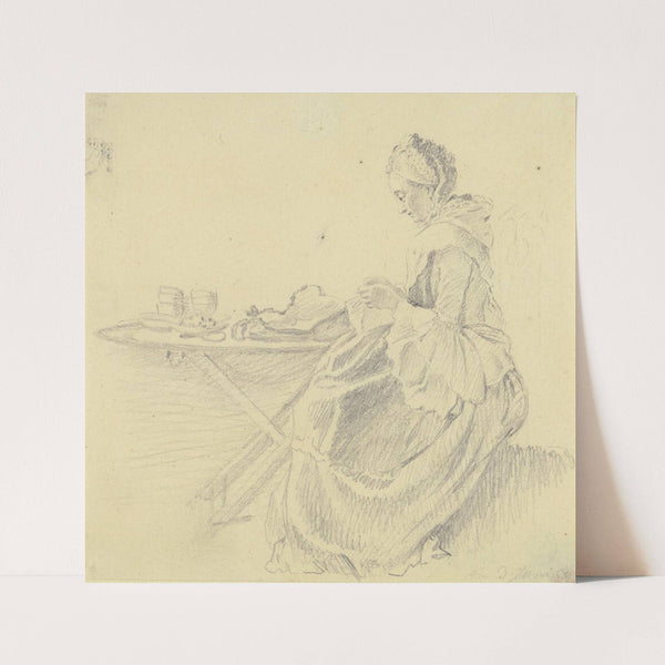 Junge Dame mit Handarbeit, im Profil nach links, neben einem Tisch sitzend (1759) by Daniel Nikolaus Chodowiecki