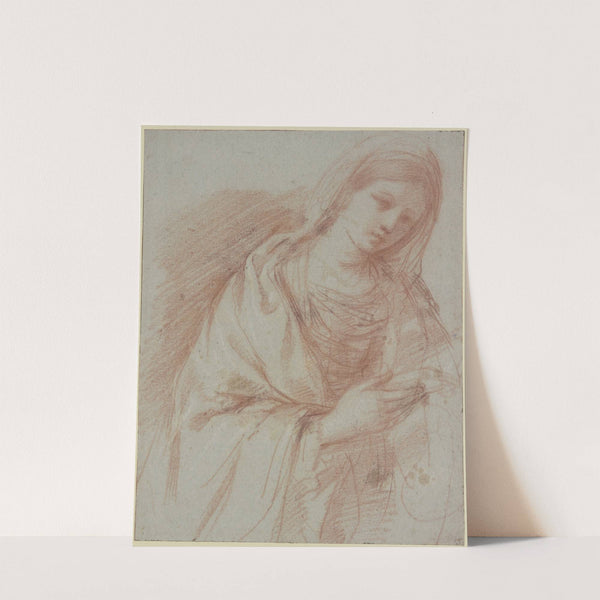 Junge Frau, mit erhobener Rechter leicht nach rechts geneigt by Guercino