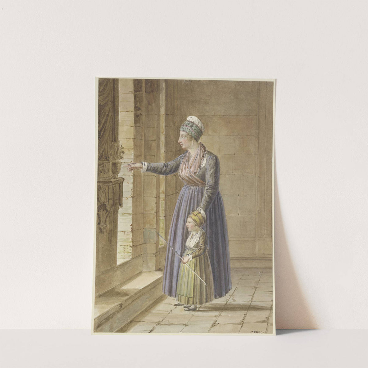 Junge Frau mit ihrer Tochter in provençalischer Tracht an einem Kirchenfenster by Pierre Huard
