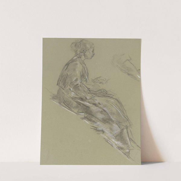 Junge Künstlerin mit dem Skizzenbuch nach rechts sitzend by Anton Burger