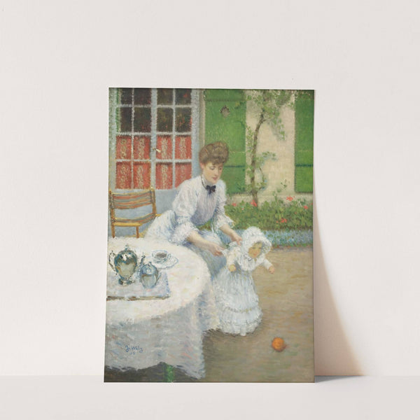 Junge Mutter mit ballspielendem Mädchen by Jacques Wély