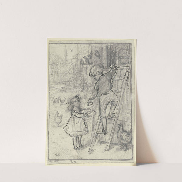 Junge und Mädchen beim Eierholen (1872-1874) by Otto Scholderer