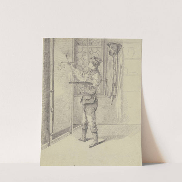 Junger Maler, ein Rollbild (Tapete) malend, bei Kerzenlicht by Johann Ludwig Ernst Morgenstern