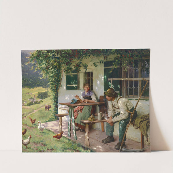 Junges Paar vor einem Bauernhaus by Emil Rau