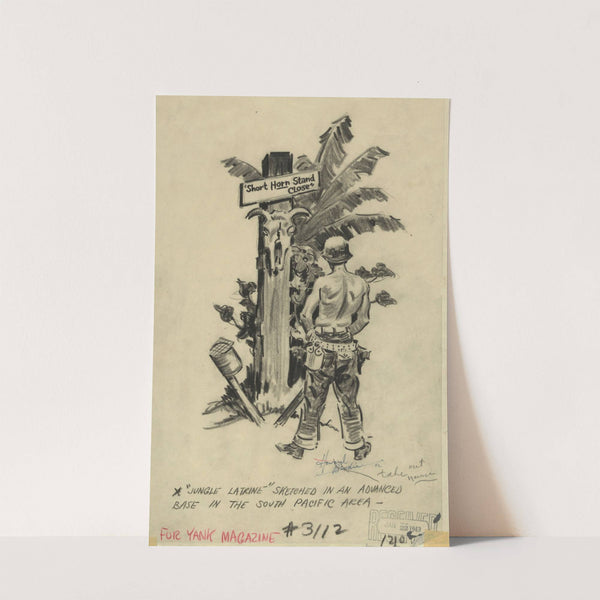 'Jungle latrine' sketched in an advanced base in the South Pacific area by Howard Brodie