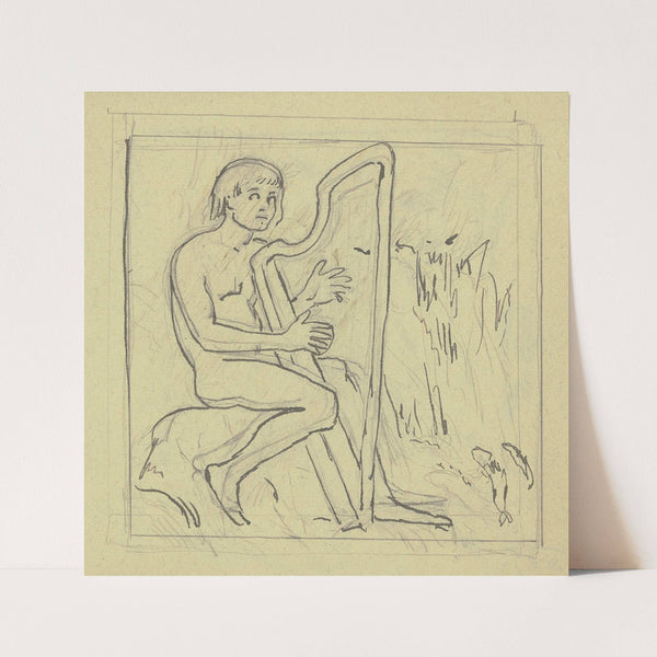 Jüngling mit Harfe (Kachelentwurf) by Hans Thoma