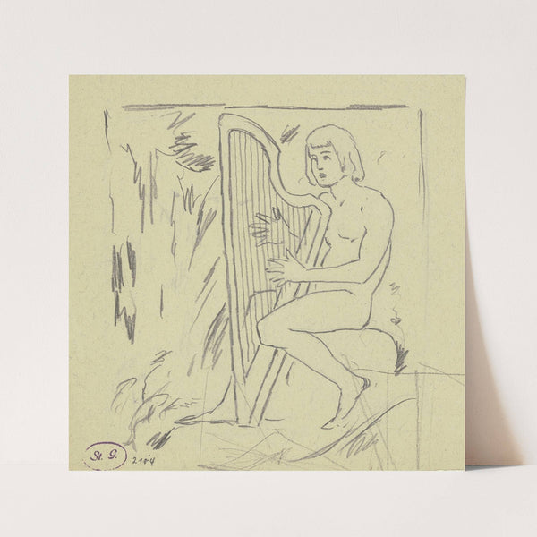 Jüngling mit Harfe (Kachelentwurf). by Hans Thoma