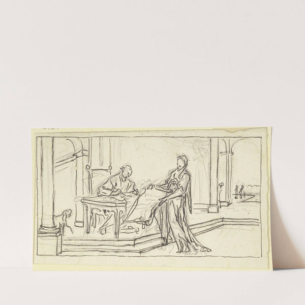 Justinus, an einem Tisch sitzend, exzerpiert sein Werk aus den Schriften des Trogus Pompejus (1743) by Paul Egell