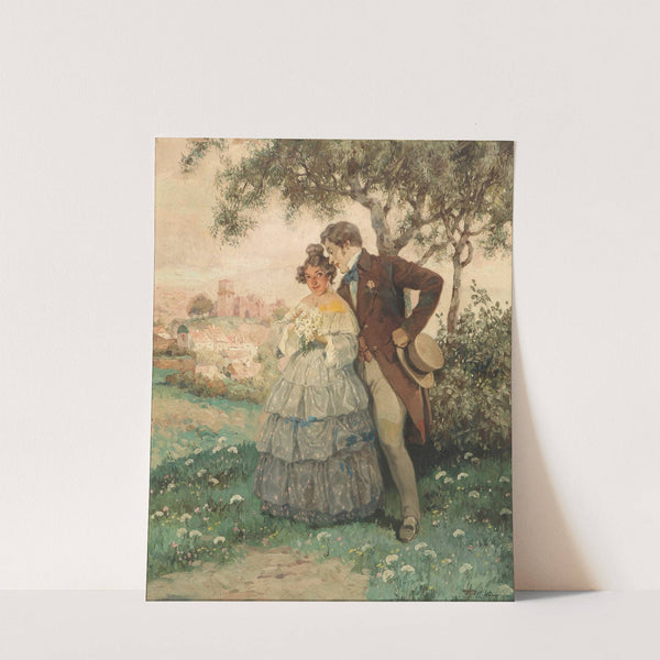 Kærestepar under træet. I baggrunden byen Dürnstein by Rudolf Alfred Höger