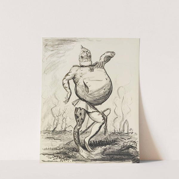 Kaiser Wilhelm II, depicted as a frog with an inflated belly, standing over a ruined, smoky field. (1916) by William Henry Walker