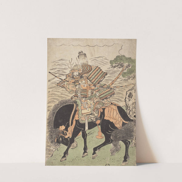 Kajiwara Genta Kagesue on a Black Horse by Kitao Shigemasa