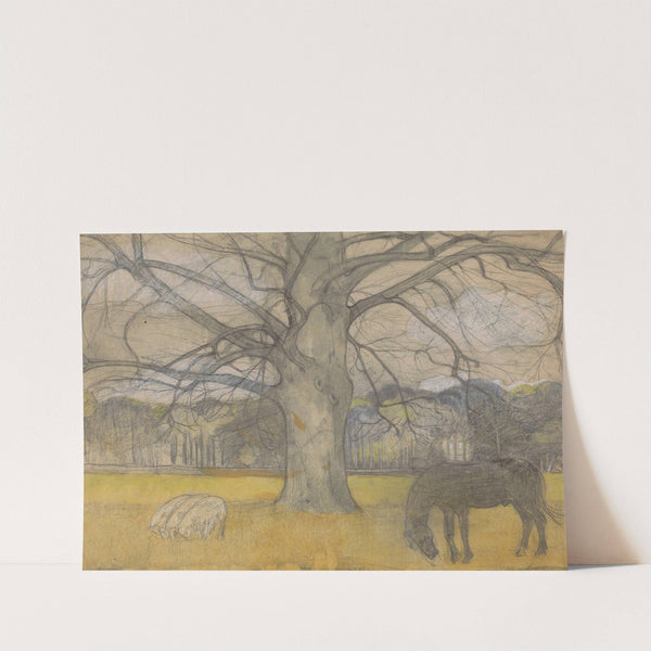 Kale beuk op een weide met schapen en een paard by Richard Nicolaüs Roland Holst