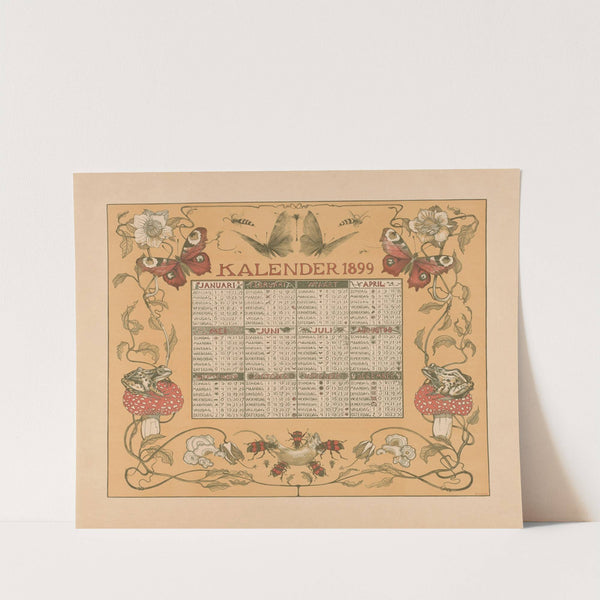 Kalender van het jaar 1899, met bloemen, insecten en kikkers. by Theo van Hoytema