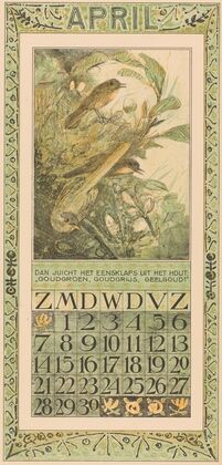 Kalenderblad april met drie vogels
