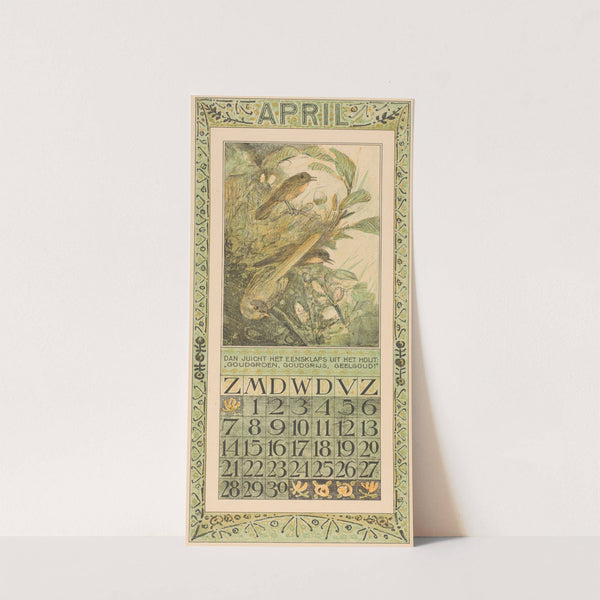 Kalenderblad april met drie vogels by Theo van Hoytema