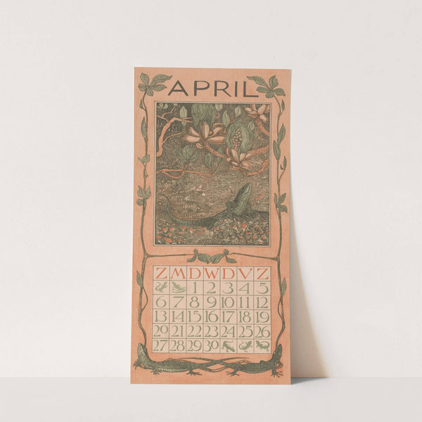 Kalenderblad april met een hagedis by Theo van Hoytema