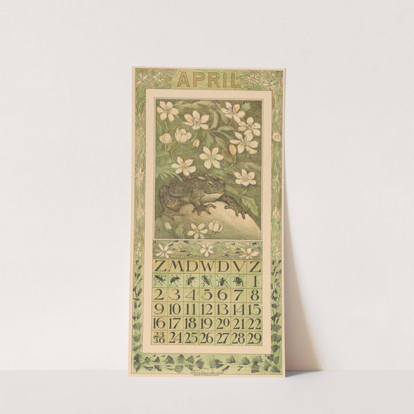 Kalenderblad april met kikker by Theo van Hoytema