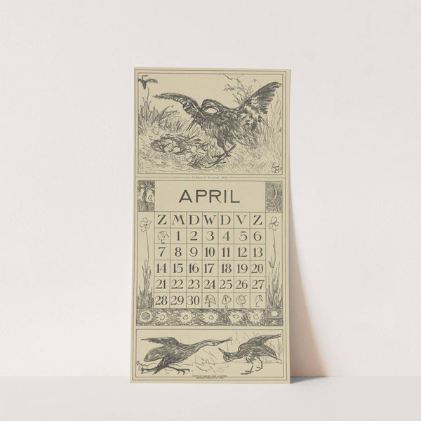Kalenderblad april met tureluur by Theo van Hoytema