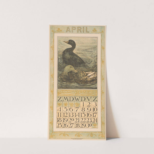 Kalenderblad april met twee zwemmende eenden by Theo van Hoytema