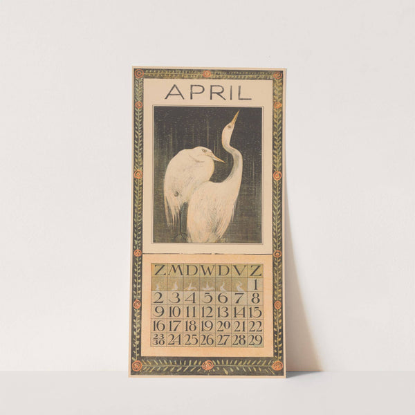 Kalenderblad april met zilverreigers by Theo van Hoytema