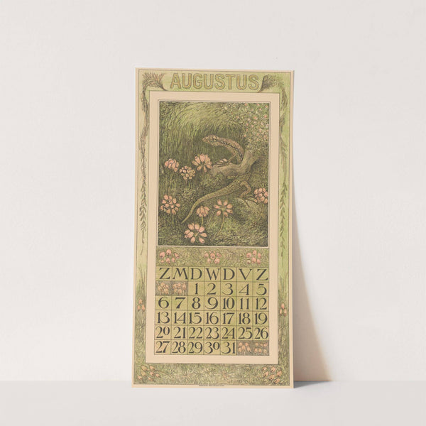 Kalenderblad augustus met hagedis en dopheide by Theo van Hoytema