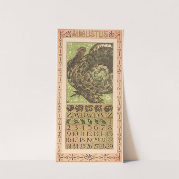 Kalenderblad augustus met kalkoen by Theo van Hoytema