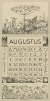 Kalenderblad augustus met leeuwerik en bloem