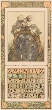 Kalenderblad augustus met olifant