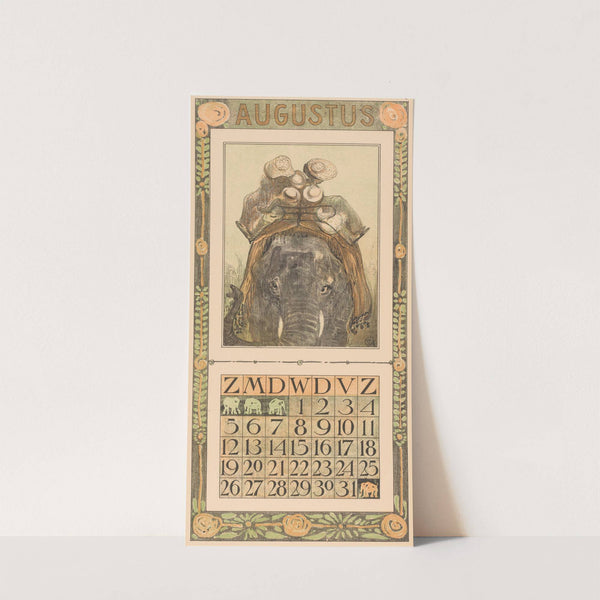 Kalenderblad augustus met olifant by Theo van Hoytema