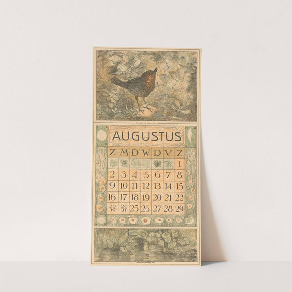 Kalenderblad augustus met roodborstje by Theo van Hoytema