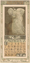 Kalenderblad augustus met witte pauw