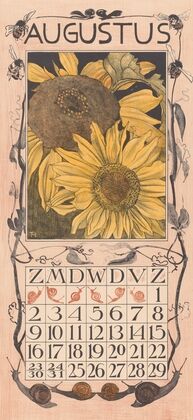 Kalenderblad augustus met zonnebloemen