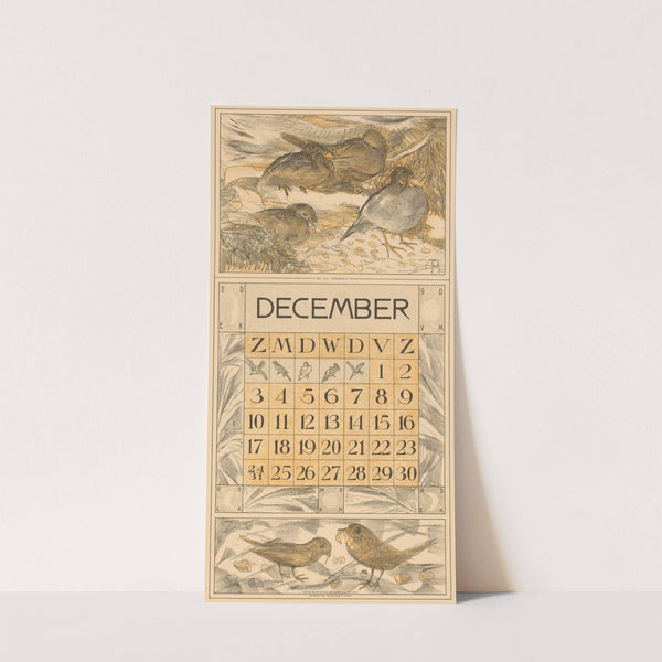 Kalenderblad december met etende vogels by Theo van Hoytema