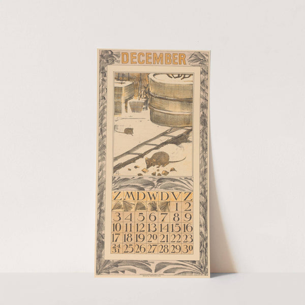 Kalenderblad december met muizen in de sneeuw by Theo van Hoytema