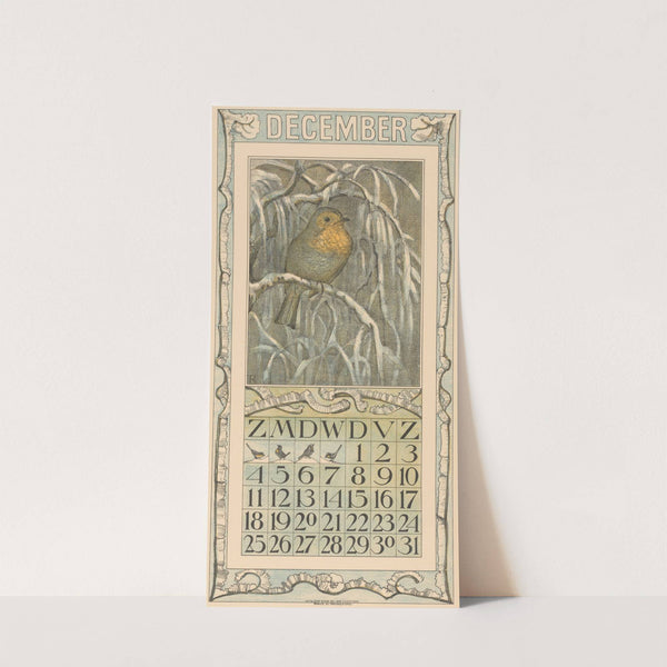 Kalenderblad december met roodborstje by Theo van Hoytema