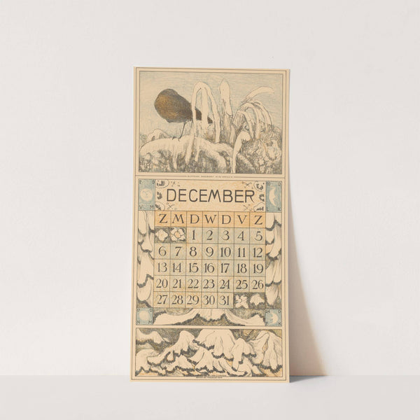 Kalenderblad december met slapend roodborstje by Theo van Hoytema