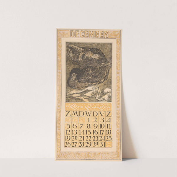 Kalenderblad december met twee slapende eenden by Theo van Hoytema