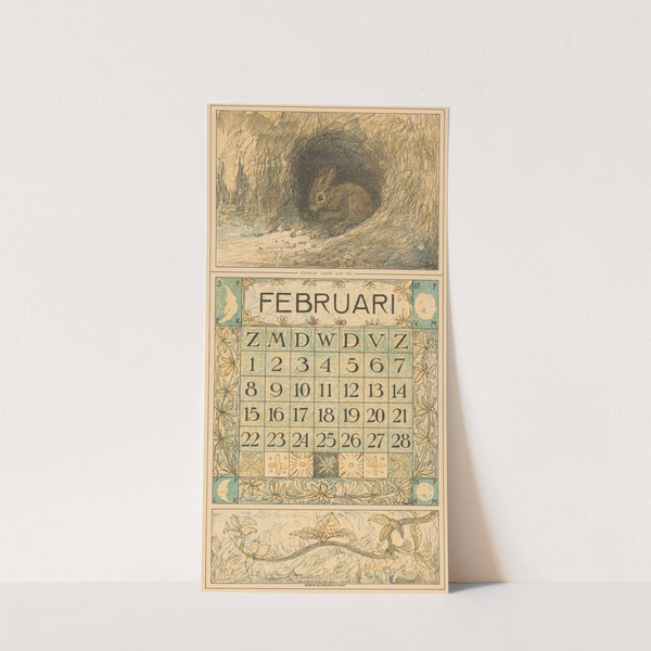 Kalenderblad februari met konijn by Theo van Hoytema