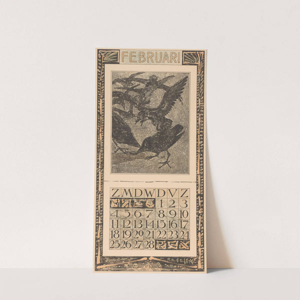 Kalenderblad februari met kraaien in de sneeuw by Theo van Hoytema