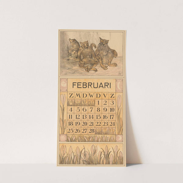 Kalenderblad februari met lemuren (1916) by Theo van Hoytema