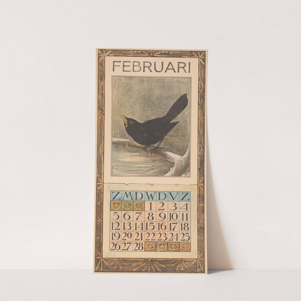 Kalenderblad februari met merel by Theo van Hoytema
