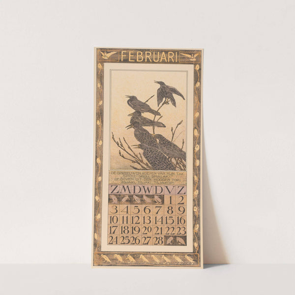 Kalenderblad februari met spreeuwen by Theo van Hoytema