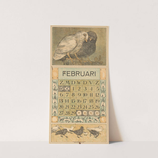 Kalenderblad februari met twee kauwen by Theo van Hoytema
