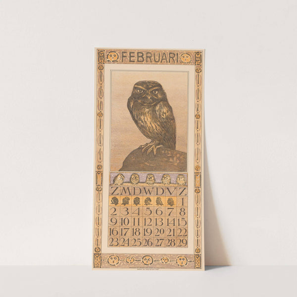 Kalenderblad februari met uil by Theo van Hoytema