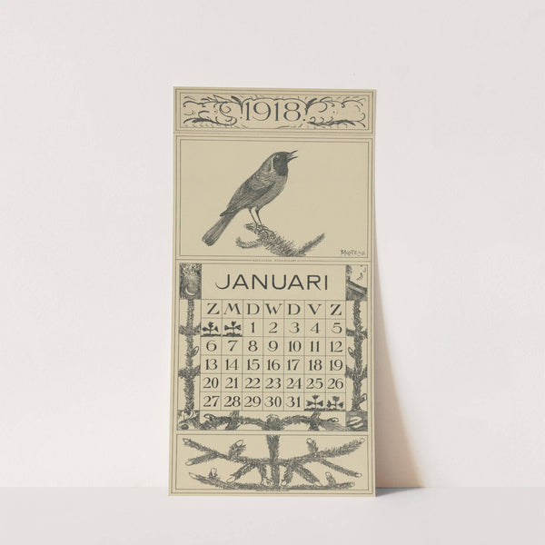 Kalenderblad januari met gekraagde roodstaart by Theo van Hoytema