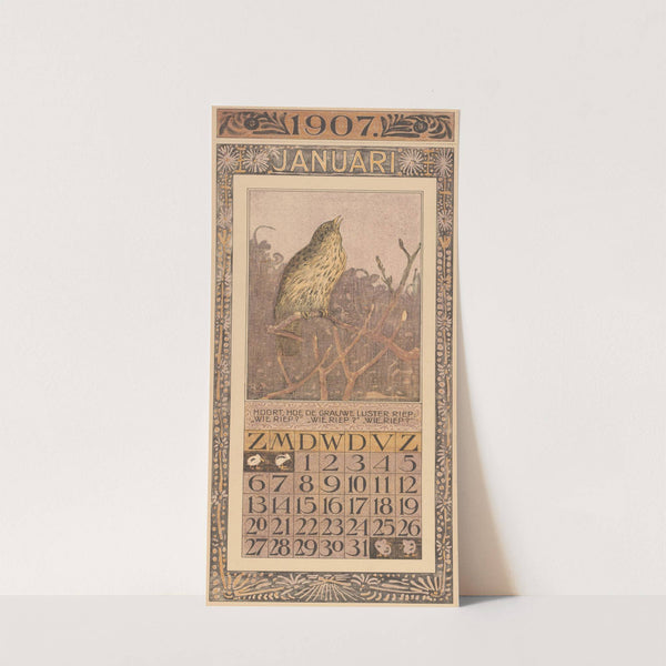 Kalenderblad januari met lijster by Theo van Hoytema