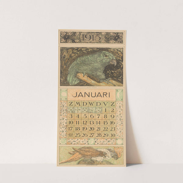 Kalenderblad januari met papegaai by Theo van Hoytema